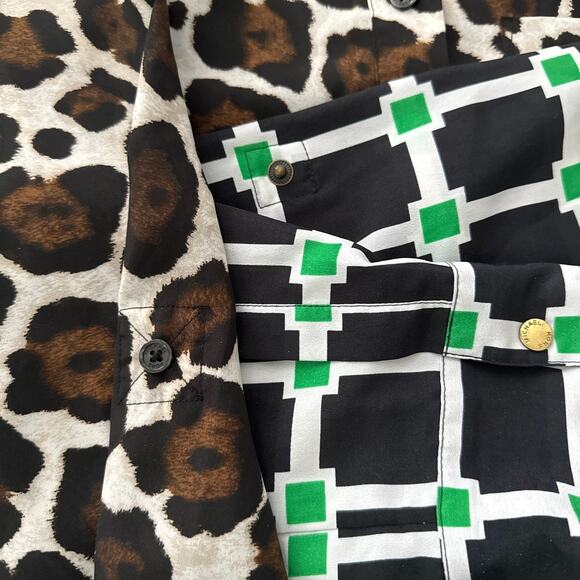 Michael Kors button down blouse navy green animal print bundle of two size small - Picture 9 of 12